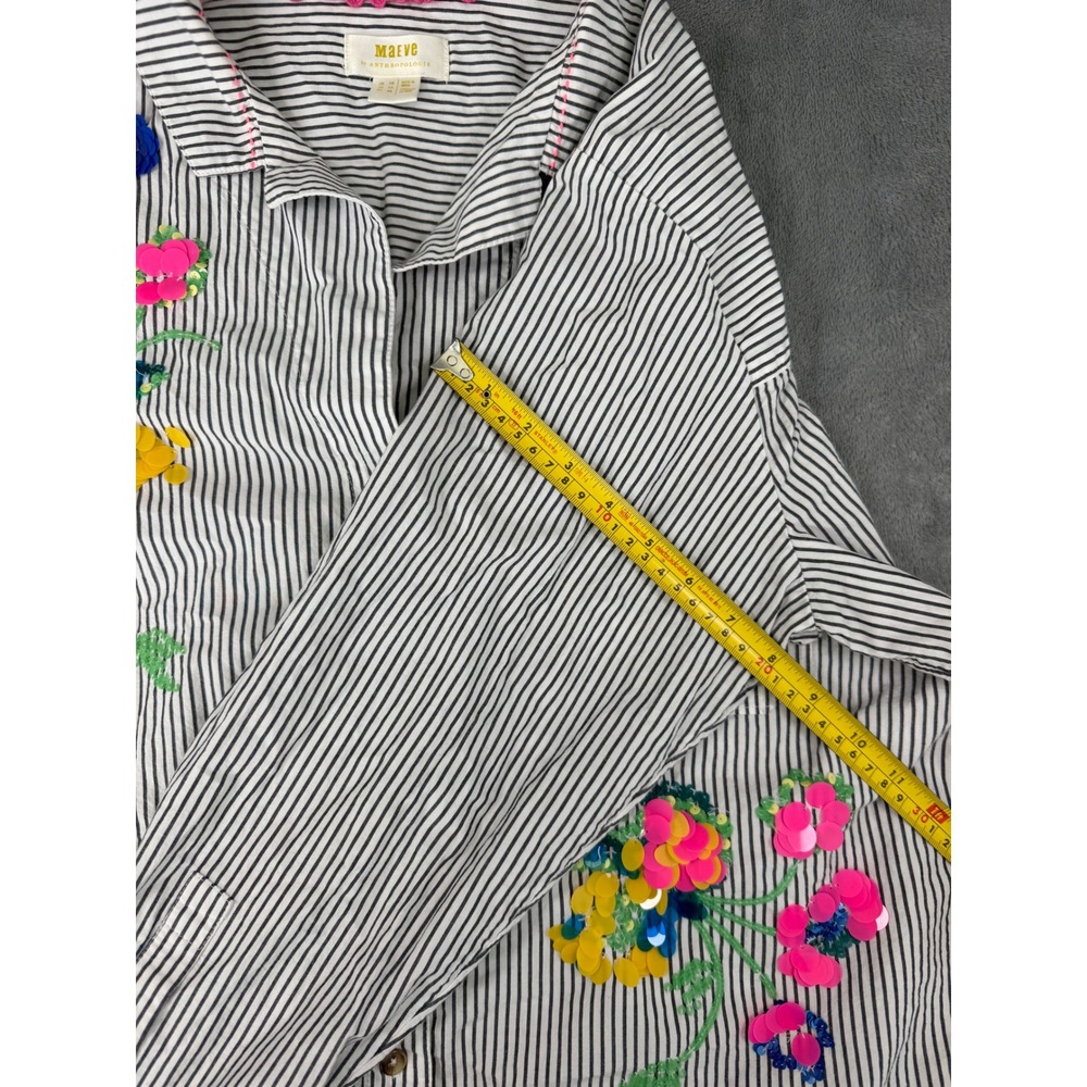 Maeve Anthropologie Embroidered Vertical Striped Button-Up Shirt  Boho Chic 14 - Picture 10 of 10